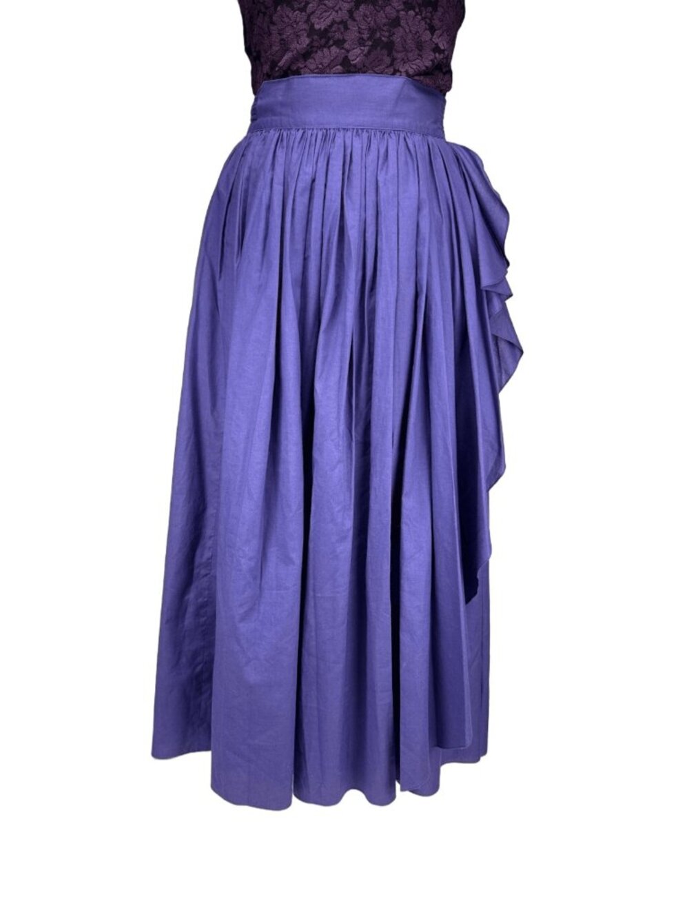 VTG MONDI 100% Cotton Statement Wrap Pleated Midi Skirt Tie Waist Purple Size 38